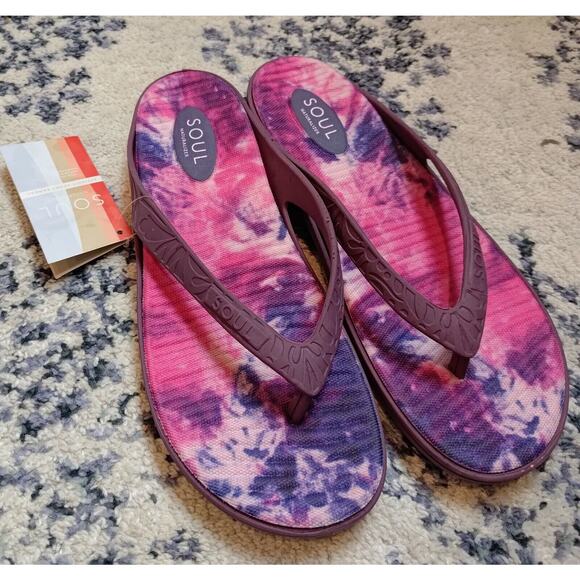 SOUL by Naturalizer Berry Maroon COMFY Flip Flops Sandals 12M - Picture 1 of 6